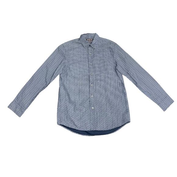 Michael Kors Logo Men's Classic Fit Collar Button Up Long Sleeve Shirt Blue - Picture 1 of 5
